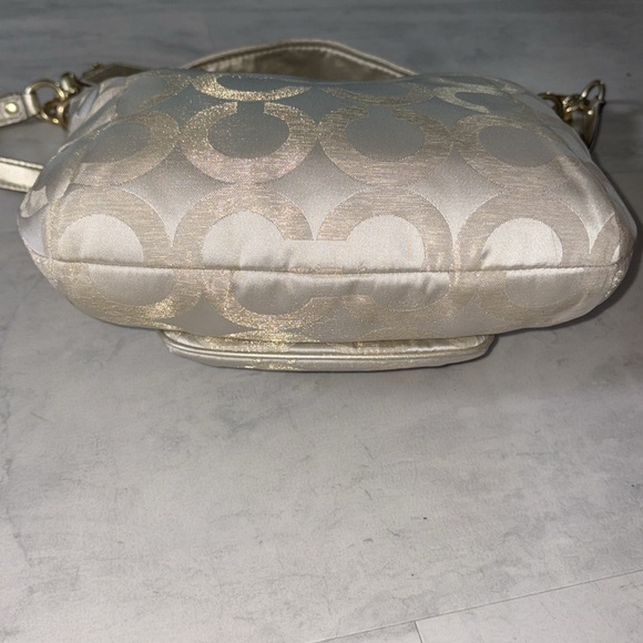 Coach  Kristen Satchel shoulder bag Crossbody  gold metallic canvas pristine - Picture 12 of 16